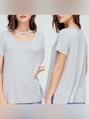 NWT Papermoon Heather Gray Choker Cut Out Tee size small